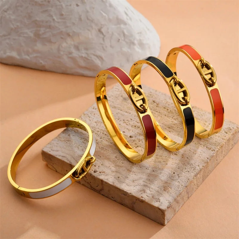 Women H Bangle Fashion Bracelet Minimalist Luxury Jewelry Enamel Drip Rubber Bracelet Daily Wear & Perfect Gift