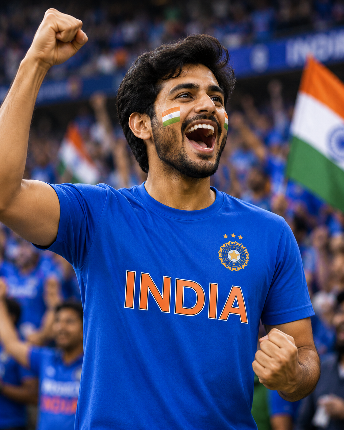 Indian Cricket Fan T-Shirt | Male & Female Fan Jersey | Lets Cheer India!! Main image