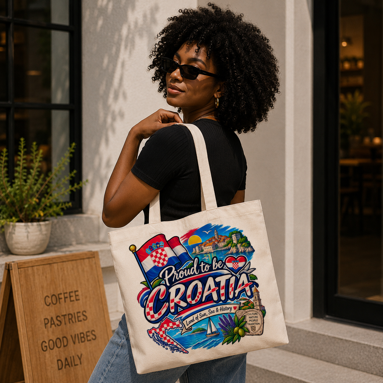 Croatia Heritage Graphic Tote Bag – Country Pride Canvas Tote Secondary image