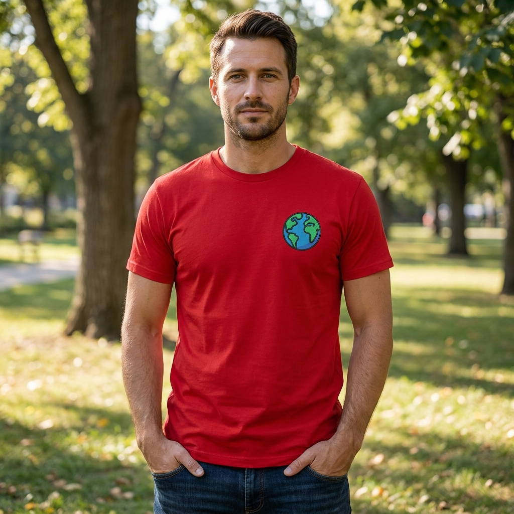 Embroidered Earth Unisex T-Shirt, Soft Cotton Blend Tee