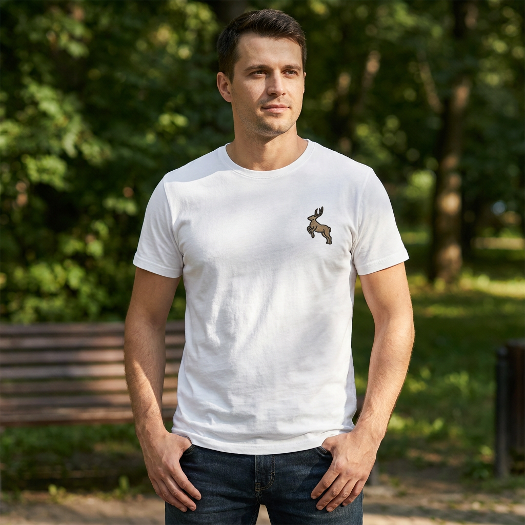 Embroidered Deer T-Shirt, Minimalist Deer Shirt, Nature Lover Gift, Wildlife Embroidery Tee