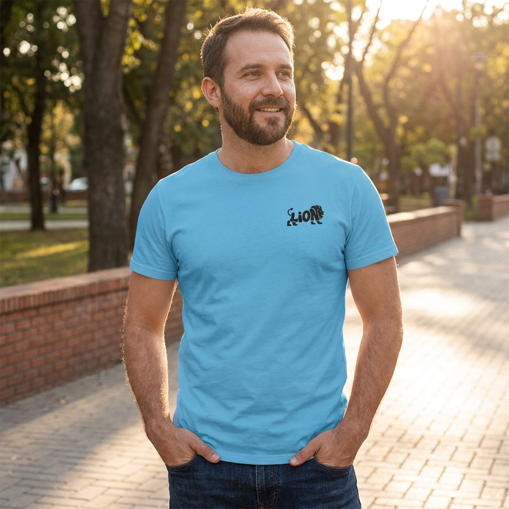 Embroidered Lion Unisex T-Shirt, Soft Cotton Blend Tee