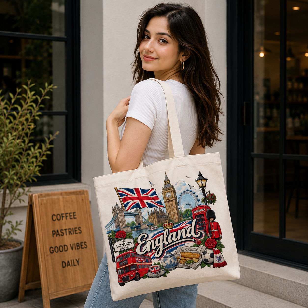 England Heritage Graphic Tote Bag – Country Pride Canvas Tote Secondary image