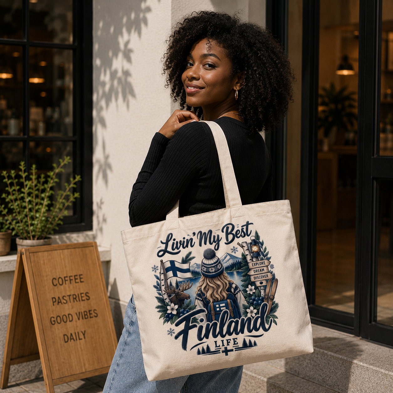 Finland Heritage Graphic Tote Bag – Country Pride Canvas Tote Secondary image