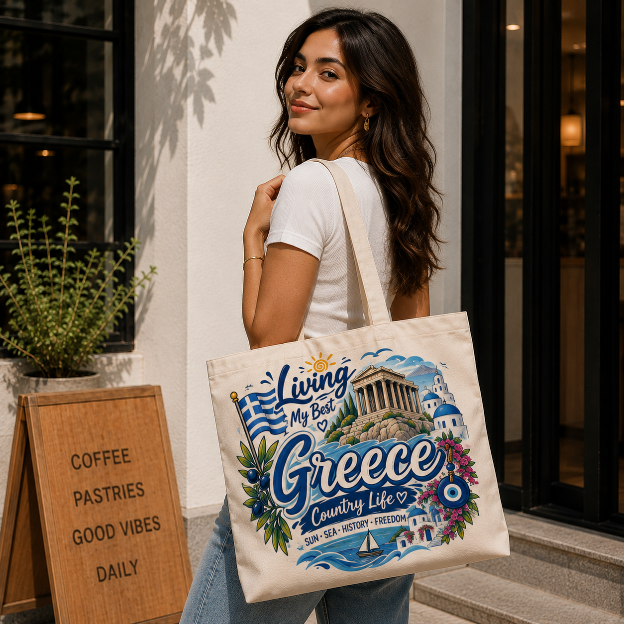 Greece Heritage Graphic Tote Bag – Country Pride Canvas Tote Secondary image