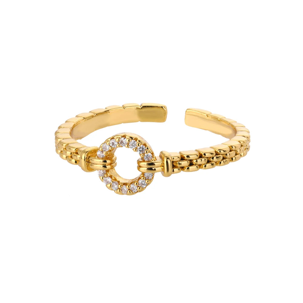 Zircon Round Rings For Women Punk Rock Chain Round Open Adjusted Stainless Steel Ring Accessories Jewelry Gift Bijoux Femme