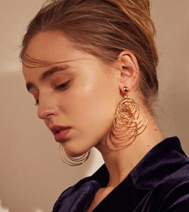 Earrings for women crystal oorbellen hangers statement chain pendientes largos ear circle tassel trendy geometric Euro-American