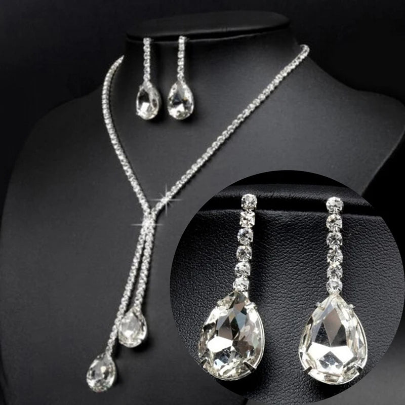 Fashion 1 set Wedding Bridal Jewelry Sets Simple Luxury Full Crystal Chain Water Drop Necklaces & Pendants Dangle Earrings Sets Main image