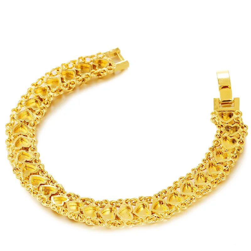 Cute 22K Gold Bracelet for Women Women Wedding Engagement Jewelry Luxury Widen Watch Chain Bracelet Not Fade Fine Jewelry Gifts