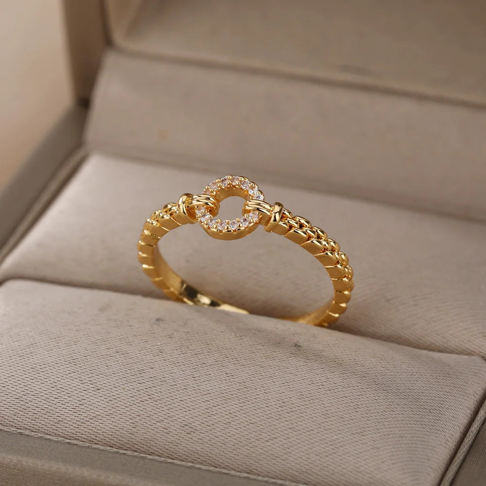 Zircon Round Rings For Women Punk Rock Chain Round Open Adjusted Stainless Steel Ring Accessories Jewelry Gift Bijoux Femme Secondary image
