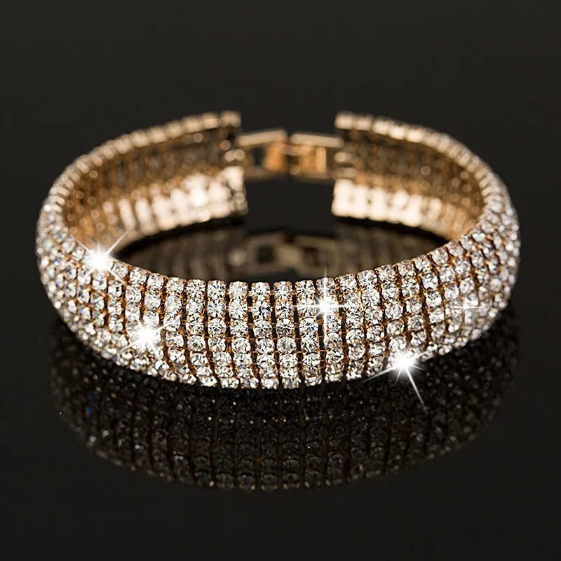Luxury Crystal Bracelets For Women Gold and Silver Plated Link Bracelet Bangle Fashion Full Rhinestone Jewelry For Women #B011