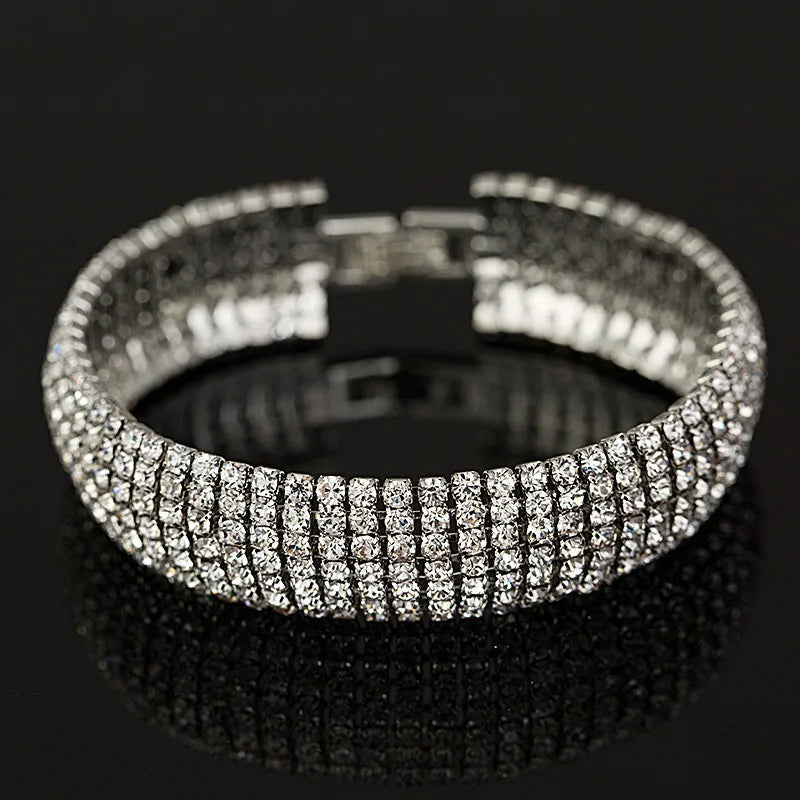Luxury Crystal Bracelets For Women Gold and Silver Plated Link Bracelet Bangle Fashion Full Rhinestone Jewelry For Women #B011 Secondary image