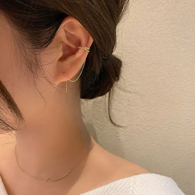 925 Silver Earrings For Women geometric long Earrings Ear Line pendientes Fashion Maple Drop Earrings