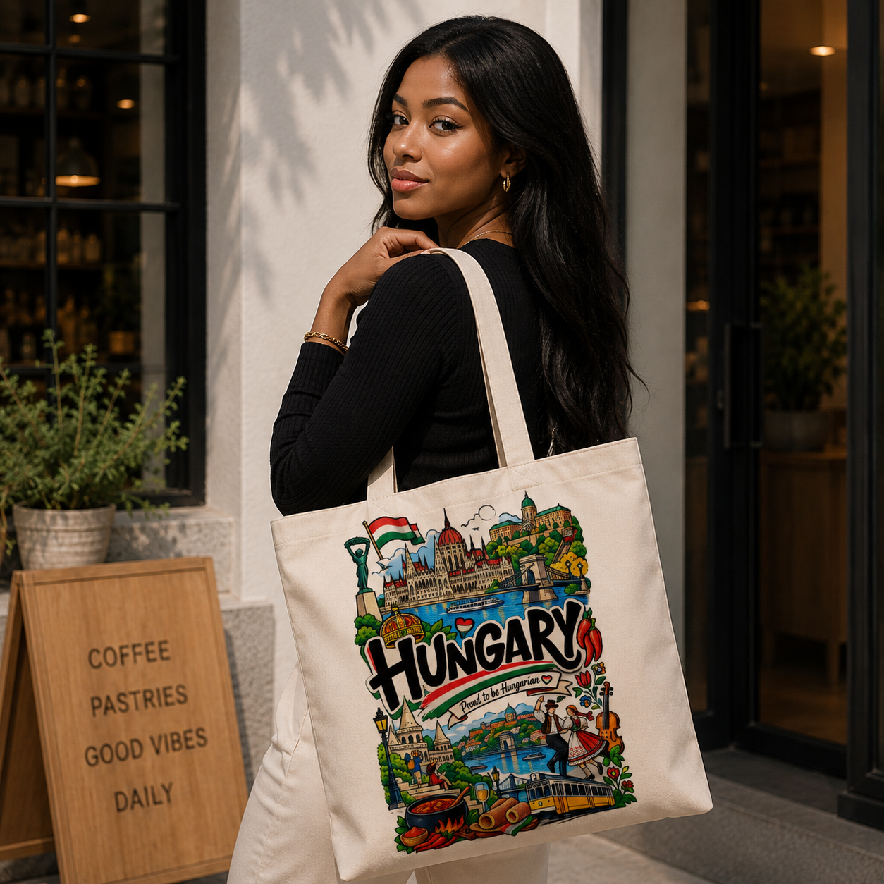 Hungary Heritage Graphic Tote Bag – Country Pride Canvas Tote Secondary image