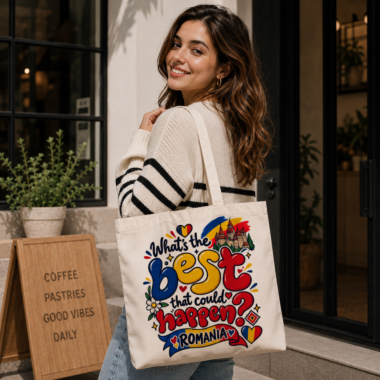 Romania Heritage Graphic Tote Bag – Country Pride Canvas Tote Secondary image