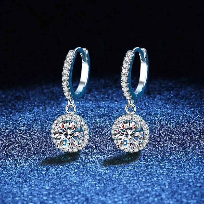 925 Sterling Silver 1 Carat Moissanite Round Earrings for Women Luxury Evening Style Secondary image