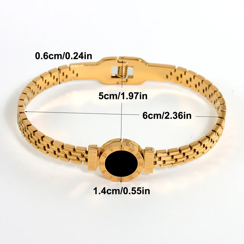 Fashion Bracelet For Women Black Acrylic Stainless Steel Couple Bracelet Carved Roman Numerals Girl Gift Hot Jewelry