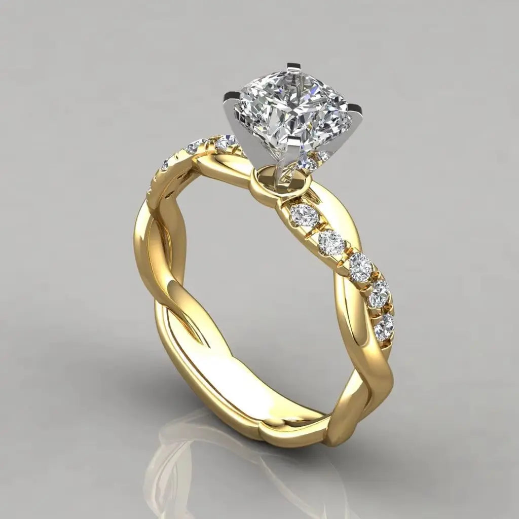 Wedding Ring For Women |Gold Plated Two-color Diamond Ring |  Engagement Ring