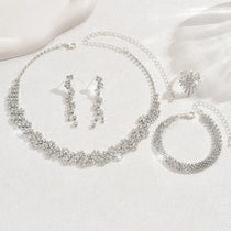 Alloy Rhinestone Jewelry Set Irregular Silver Necklace Bracelet Earrings Ring Sparkling Shiny Rhinestone Bridal Jewelry Set