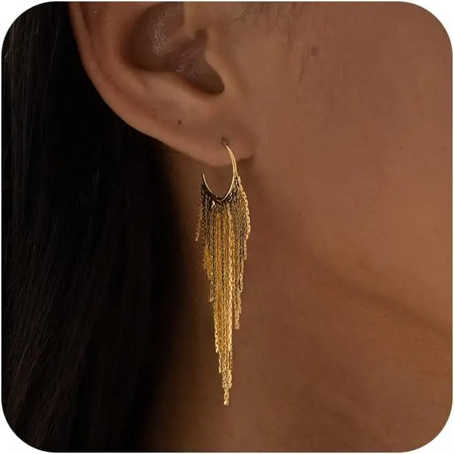 Gold Earrings for Women, 14K Dangle Earrings for Women Trend, Hypoallergenic Long Tassel Drop Chain Delicate Elegant Earrings