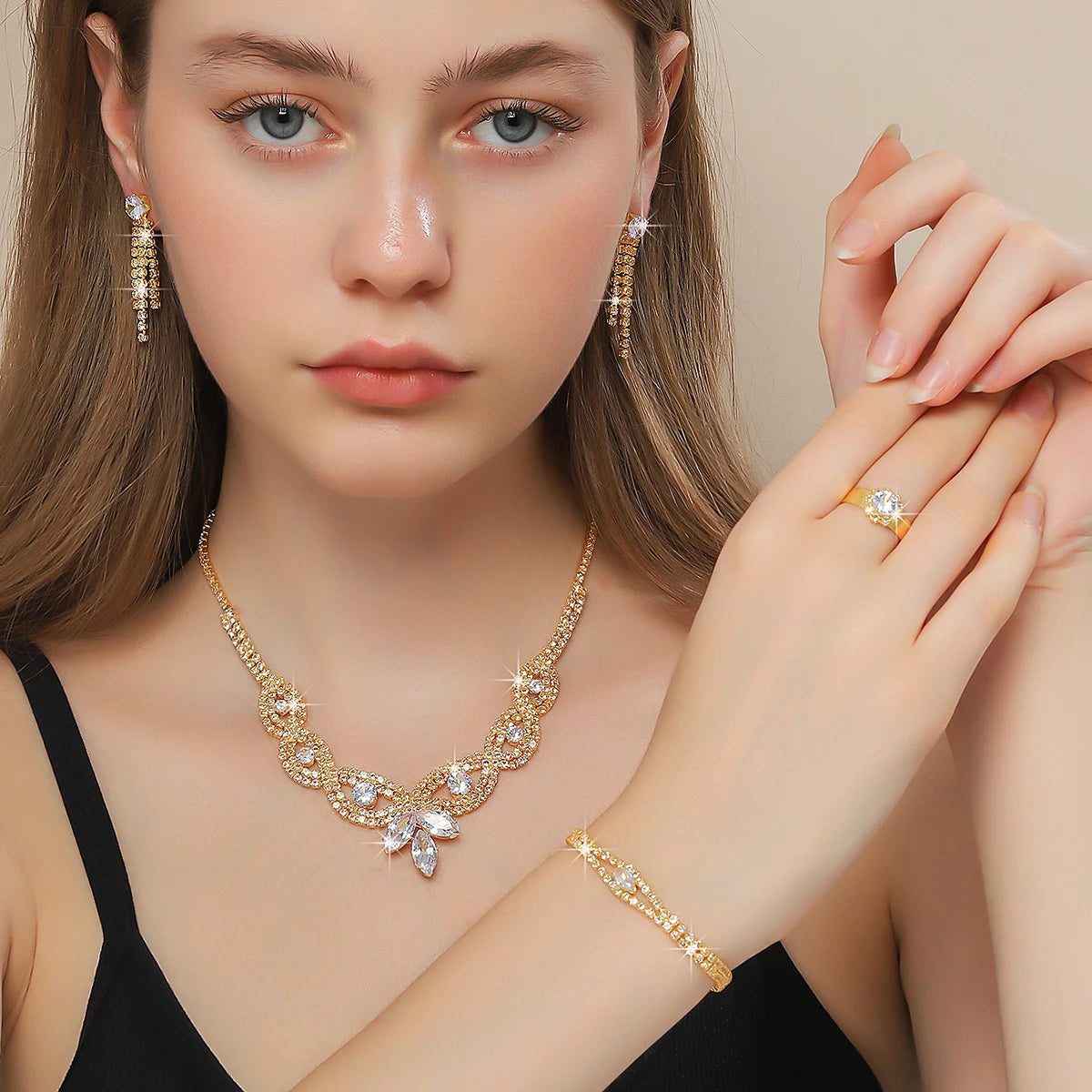 Elegant, exquisite, exaggerated necklace, earring, bracelet, ring, jewelry set, bridal and red carpet event styling accessories