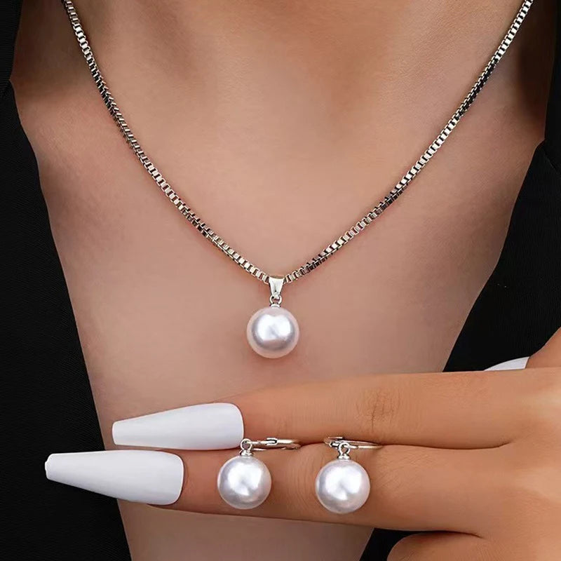'2 Pieces Of Round Pearl Jewelry Set, Earrings, Pendants, Necklaces, Ladies' Exquisite And Fashionable Wedding Jewelry Set,Gifts