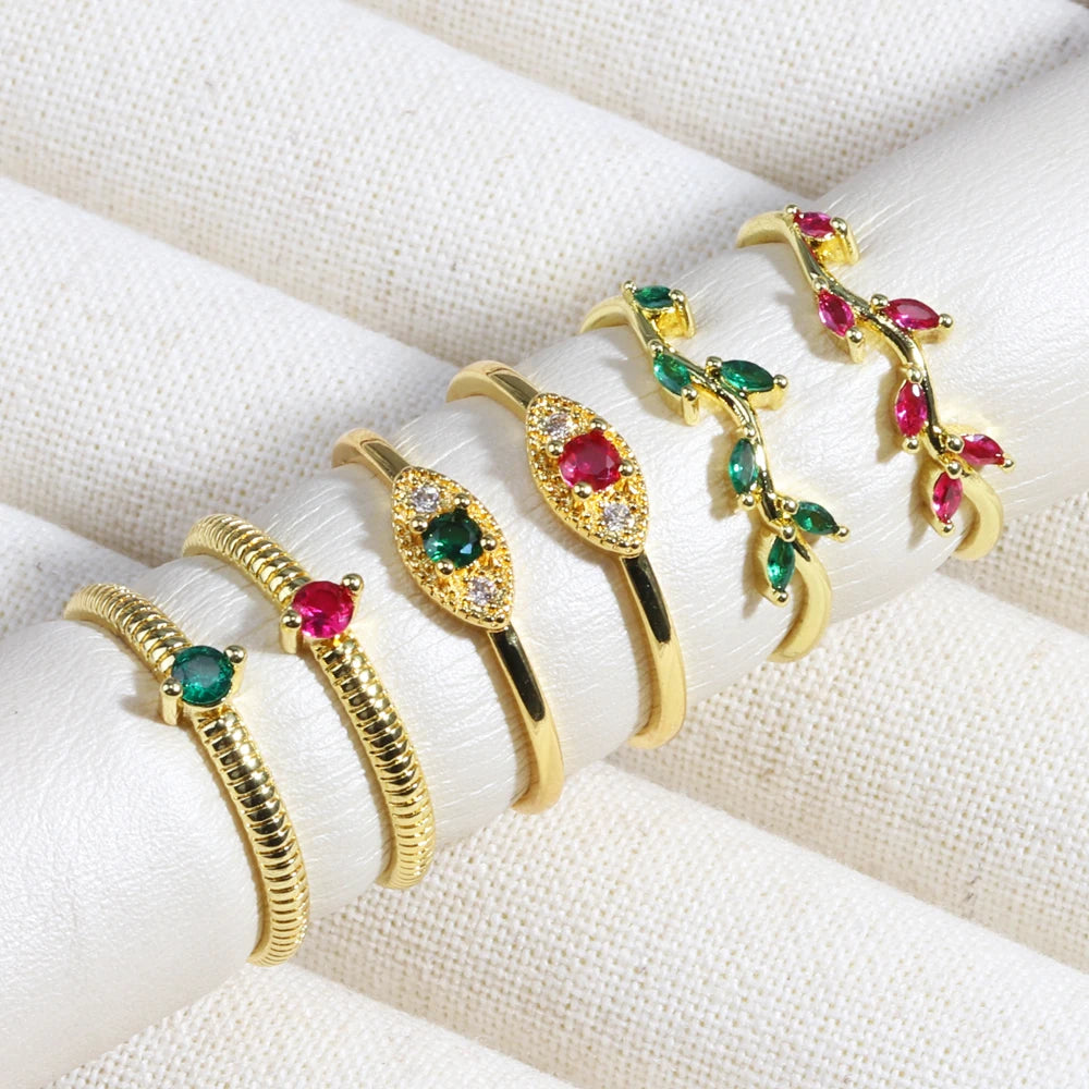 Rose Red Zircon Rings For Women Minimalism 18K Gold Plated Finger Dainty Jewelry Valentine Gifts For Girlfriend anillos mujer