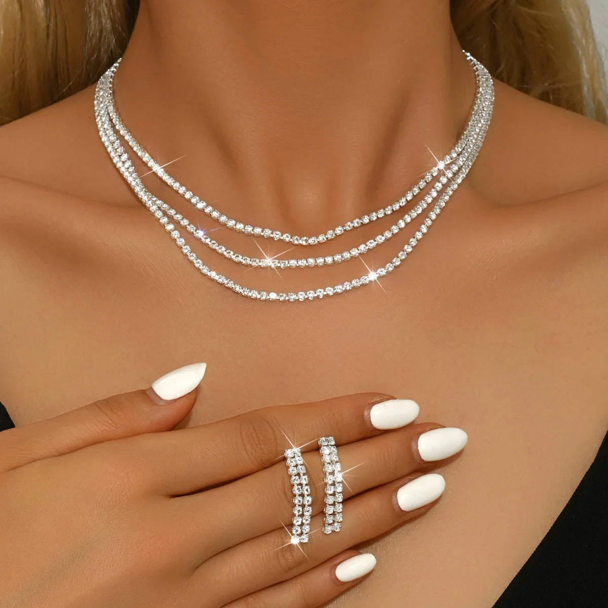 Elegant Women's Jewelry Set Zinc Alloy Chain Necklace Earrings Perfect for Weddings Parties Festivals All Season Wear