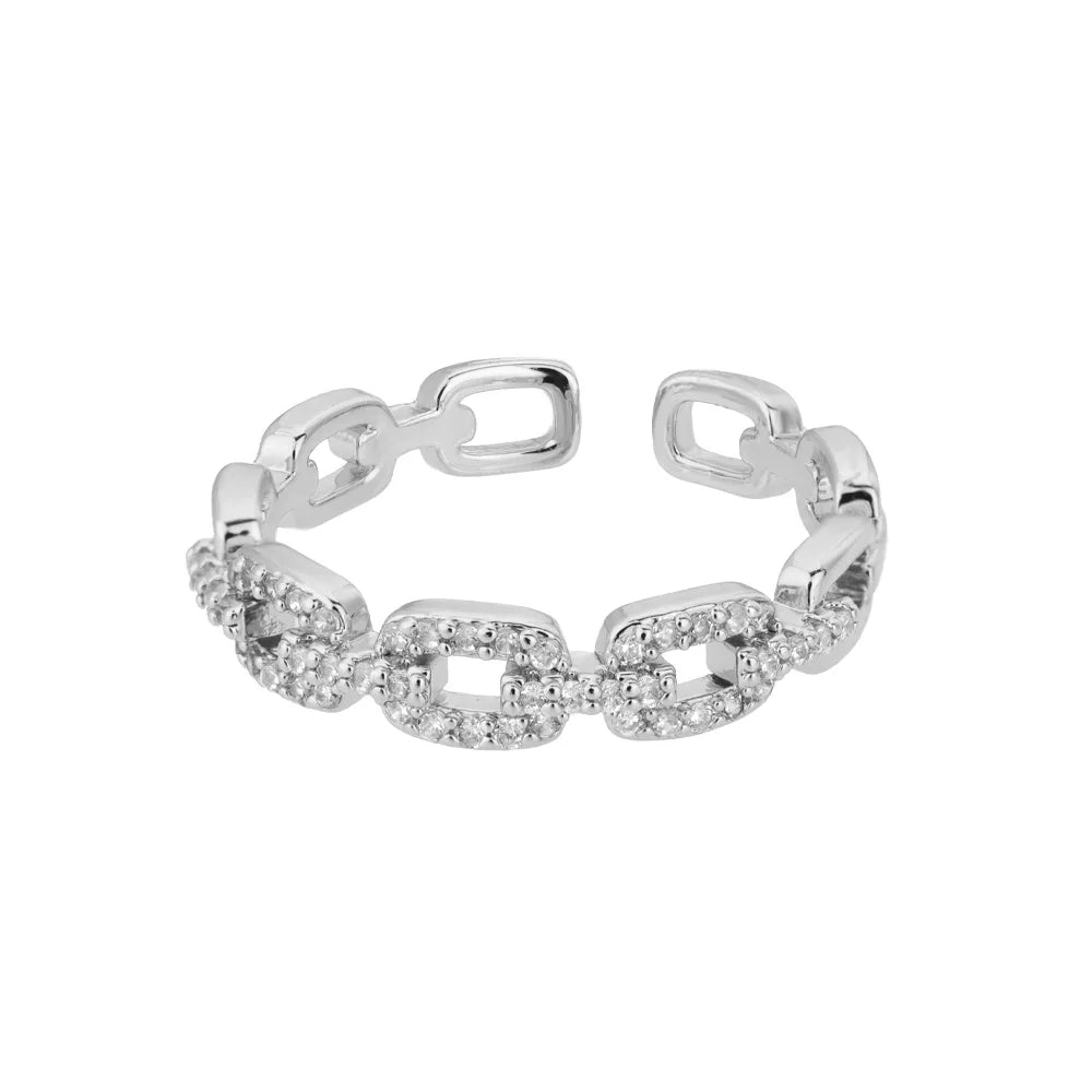 Zircon Round Rings For Women Punk Rock Chain Round Open Adjusted Stainless Steel Ring Accessories Jewelry Gift Bijoux Femme