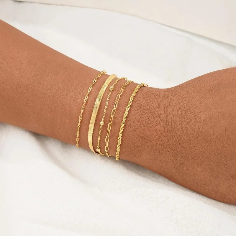 Gold Bracelets for Women, Elegant Adjustable 14K Gold Plated Trendy Minimalist Dainty Bracelet for Everyday Wear