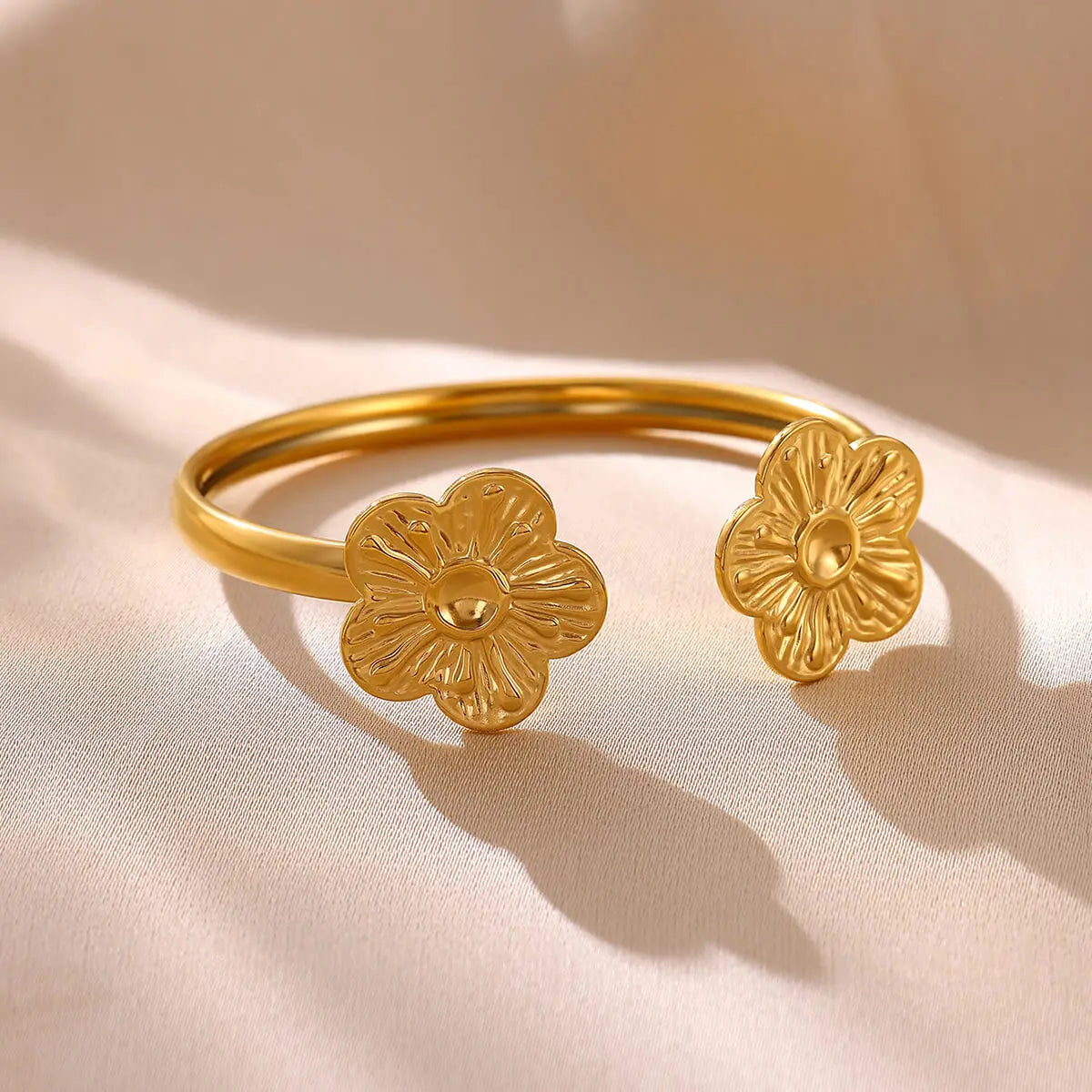 2026 Elegant Cuff Bracelet For Women Double Flower Fashion Bangles Gold Color Stainless Steel Jewelry Summer Waterproof Her Gift