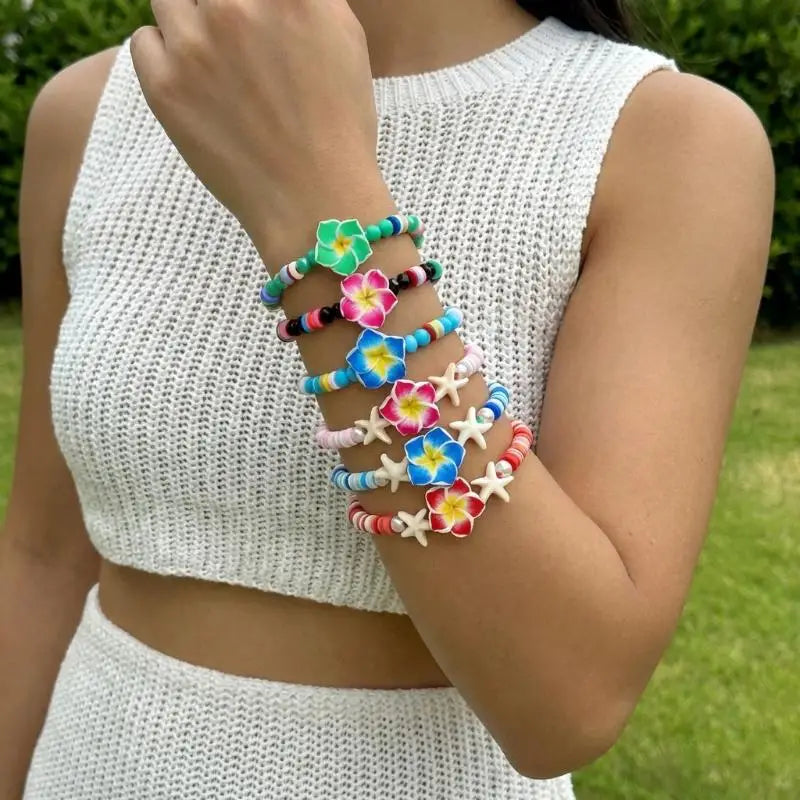 Handmade Bohemian Bracelet for Women Colorful Flower Charms Beaded Bangles  Gift for Vacation Beach Style Main image