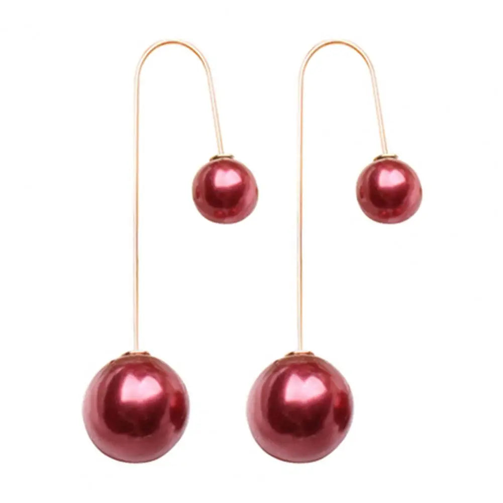 Fashion Earrings for Women U-Shaped Double Sided Faux Pearl Gold Plated Ear Dangle Jewelry