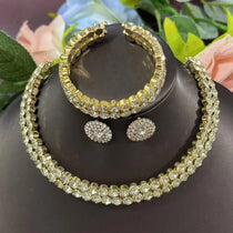 1 necklace, 1 pair of earrings, 1 bracelet, fashionable crystal, 3-piece set, rhinestone claw chain, diamond inlaid collar jewel