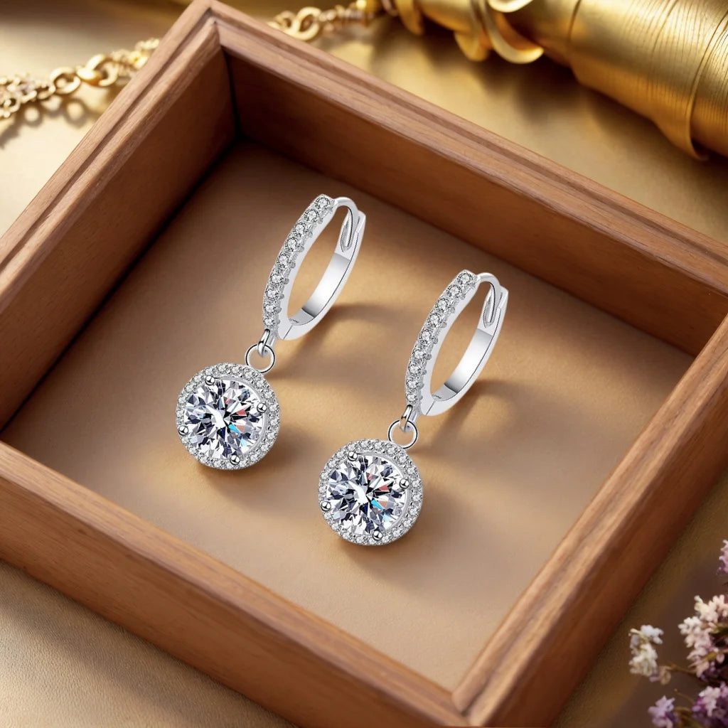 925 Sterling Silver 1 Carat Moissanite Round Earrings for Women Luxury Evening Style Main image