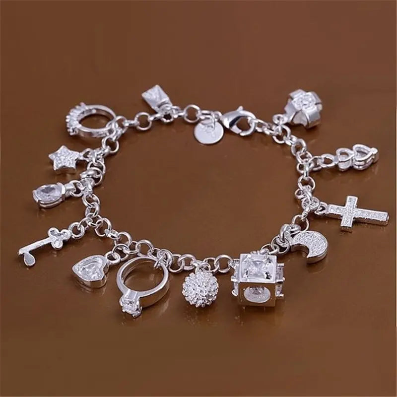 Bracelet European and American Silver Fashion Thirteen Pendant Bracelet Women's Multi-Element Jewelry Simple Style Bracelet Whol Secondary image