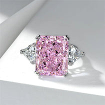 Luxury Geometric Big Square Stone Rings For Women Silver Color Charm Pink Yellow Zircon Wedding Bands Index Finger Party Jewelry