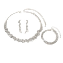 Alloy Rhinestone Jewelry Set Irregular Silver Necklace Bracelet Earrings Ring Sparkling Shiny Rhinestone Bridal Jewelry Set