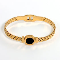 Fashion Bracelet For Women Black Acrylic Stainless Steel Couple Bracelet Carved Roman Numerals Girl Gift Hot Jewelry