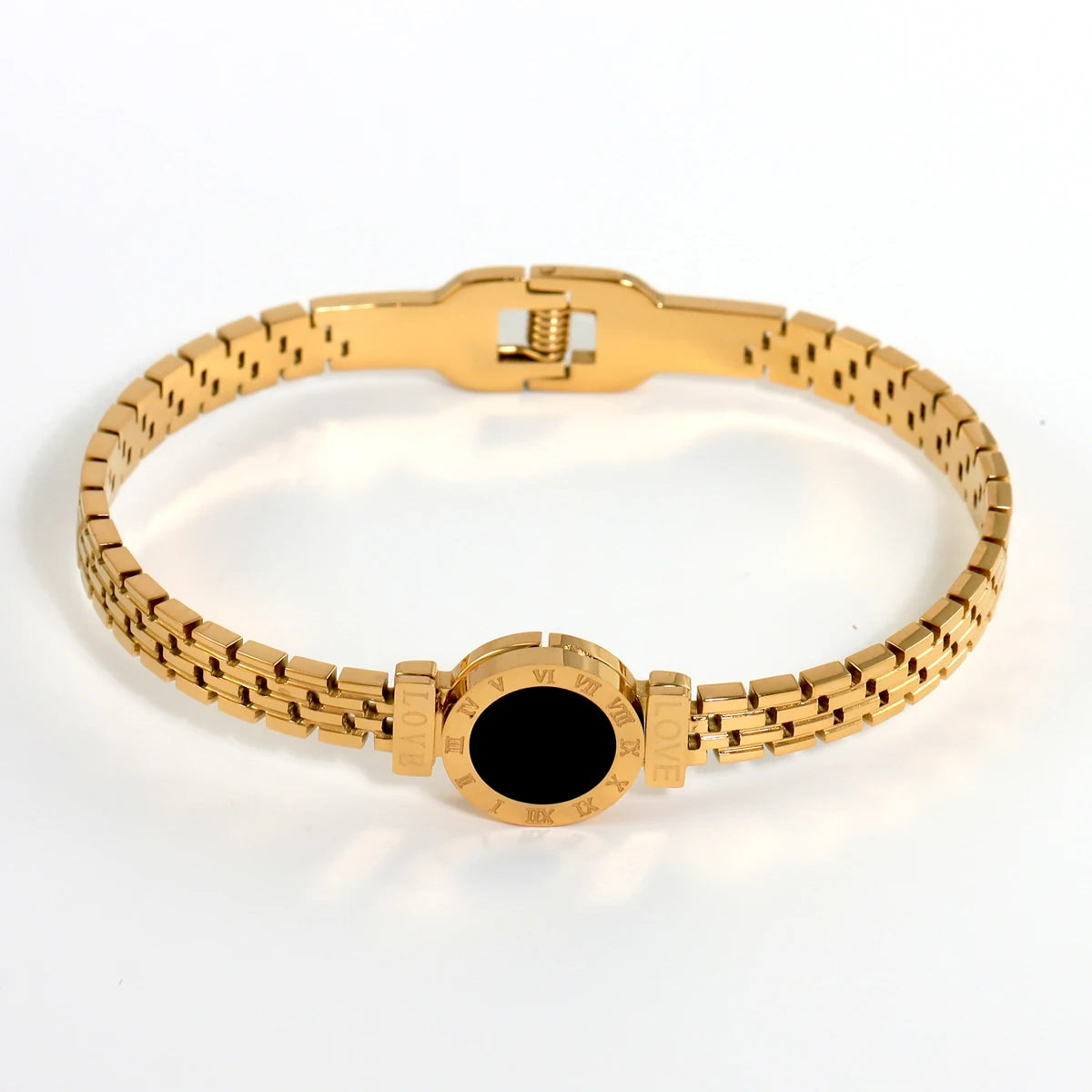 Fashion Bracelet For Women Black Acrylic Stainless Steel Couple Bracelet Carved Roman Numerals Girl Gift Hot Jewelry