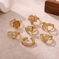 Pink Romantic Rose Rings For Women Elegant Fashion Full Zircon Flower Anillos Gold Color Jewelry Valentine's Day Wife Mama Gift