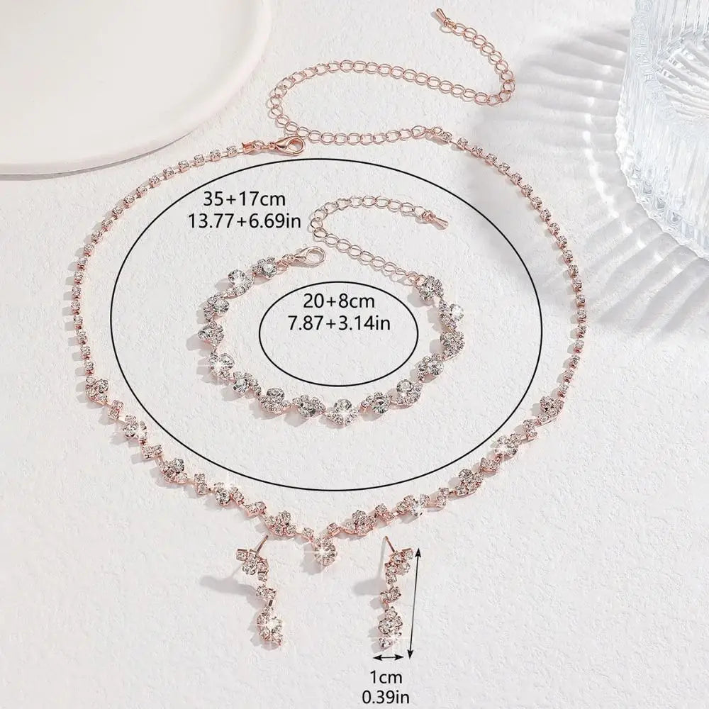 Bridal Shining Crystal Jewelry Set Rhinestone Exquisite Earrings Bracelet Luxury Necklace Women