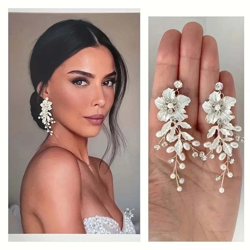 Elegant Floral Earrings for Women Pearl & Crystal Bridal Jewelry - Bohemian Wedding Accessories - Luxury Everyday To Formal Wear Main image