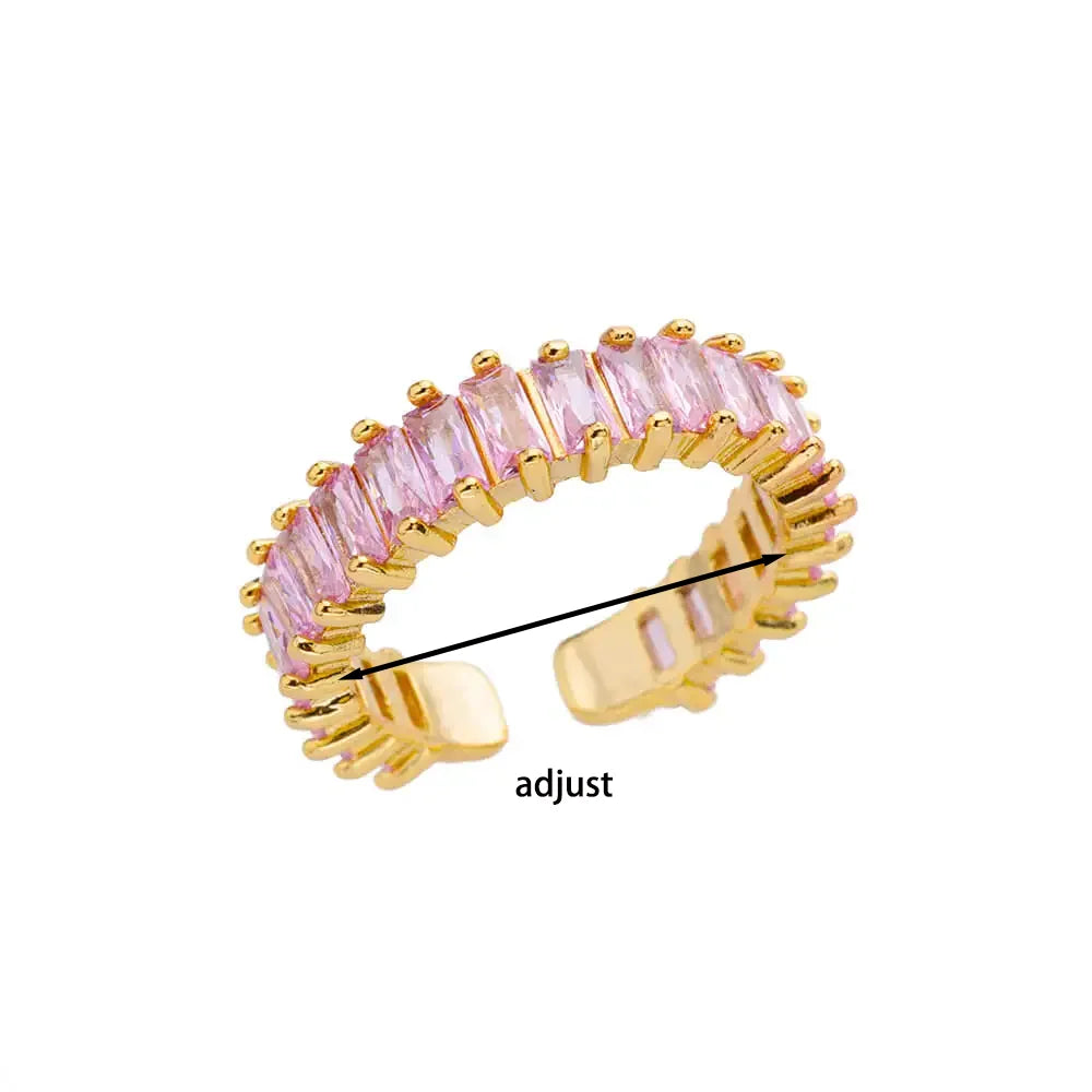 Pink Romantic Rose Rings For Women Elegant Fashion Full Zircon Flower Anillos Gold Color Jewelry Valentine's Day Wife Mama Gift