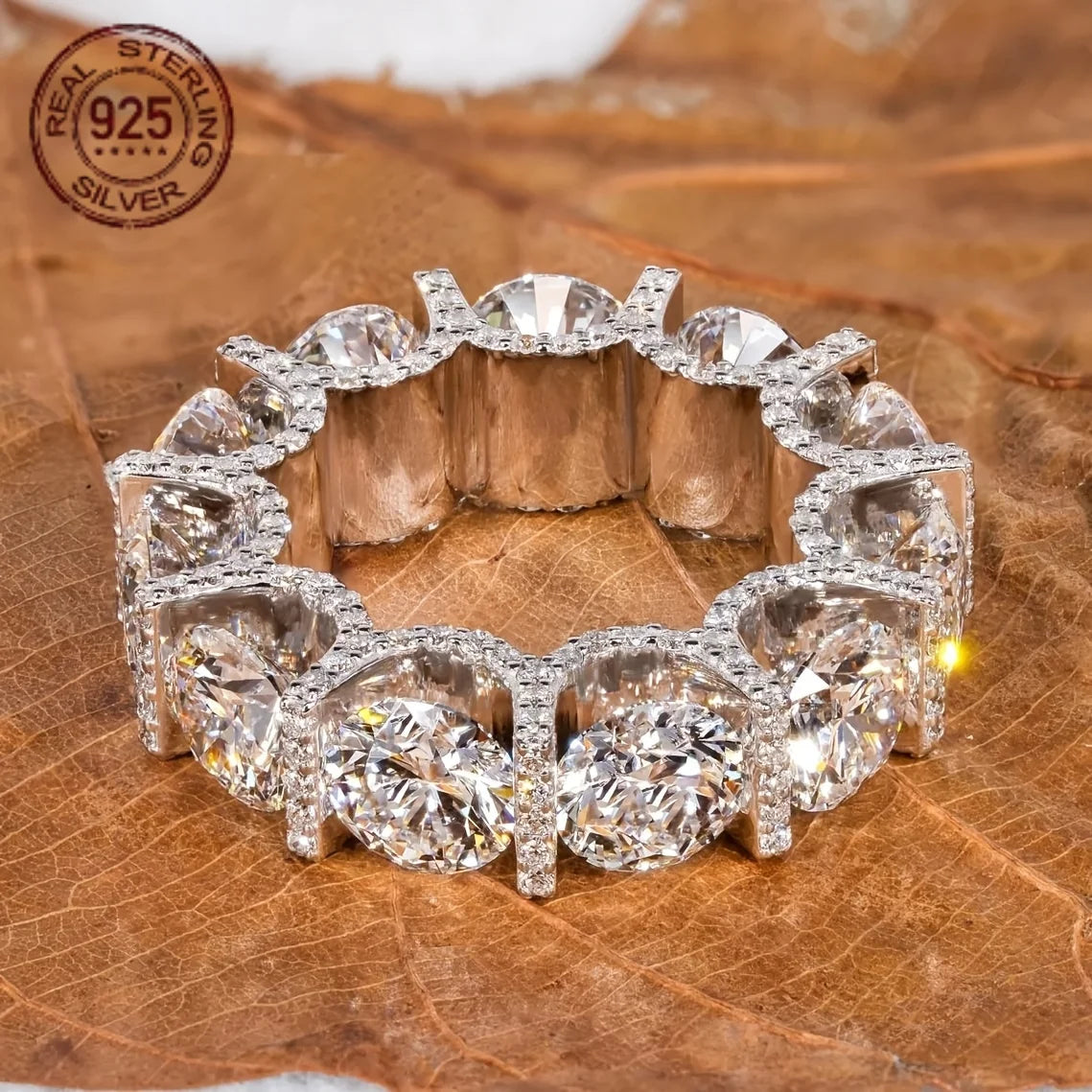 Luxury 925 Silver Rings For Women 6.50MM Round Lab Grown Diamond Zircon Wedding Band U Prong Micro Pave Full Eternity Jewelry Secondary image
