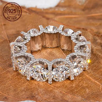 Luxury 925 Silver Rings For Women 6.50MM Round Lab Grown Diamond Zircon Wedding Band U Prong Micro Pave Full Eternity Jewelry
