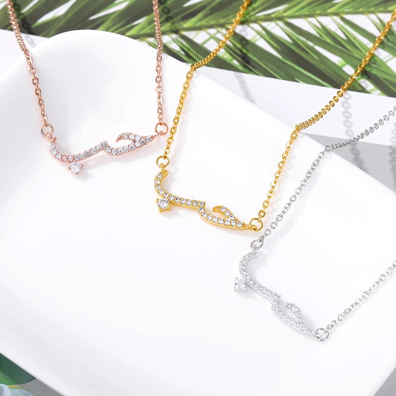 Luxury Shiny Crystal Arabic Love Pendant Necklace For Women Stainless Steel Chain Fashion Vintage Necklace Jewelry Couple Gifts
