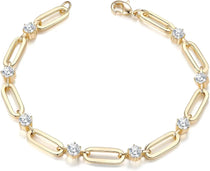 Gold Bracelets for Women Dainty 14K Gold Plated  Cubic Zirconia Paperclip Chain Bracelet Trendy Jewelry