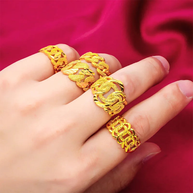 Women's Woven Pattern Gold Tone Open Adjustable Ring Fashion Jewelry For Daily Wear Party Date Gift 5 Optional Styles For Female