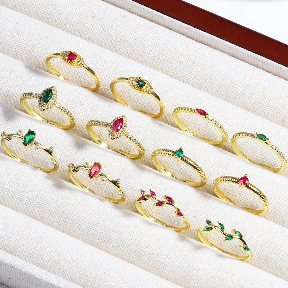 Rose Red Zircon Rings For Women Minimalism 18K Gold Plated Finger Dainty Jewelry Valentine Gifts For Girlfriend anillos mujer